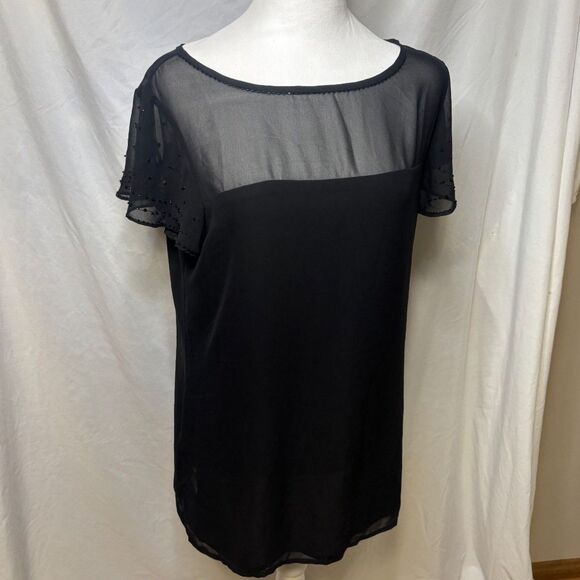 Coldwater Creek Lace Linen Studded Short Sleeve Blouse Womens Top NWT - Picture 2 of 7